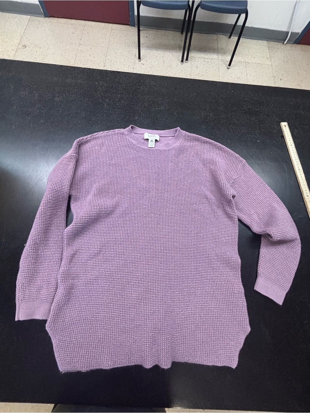 Kersh Women’s XL Merino Wool Blend Waffle Knit Sweater Lavender Purple Crew Neck - Picture 2 of 11